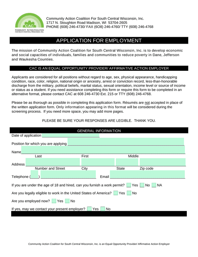 Application For Employment screenshot