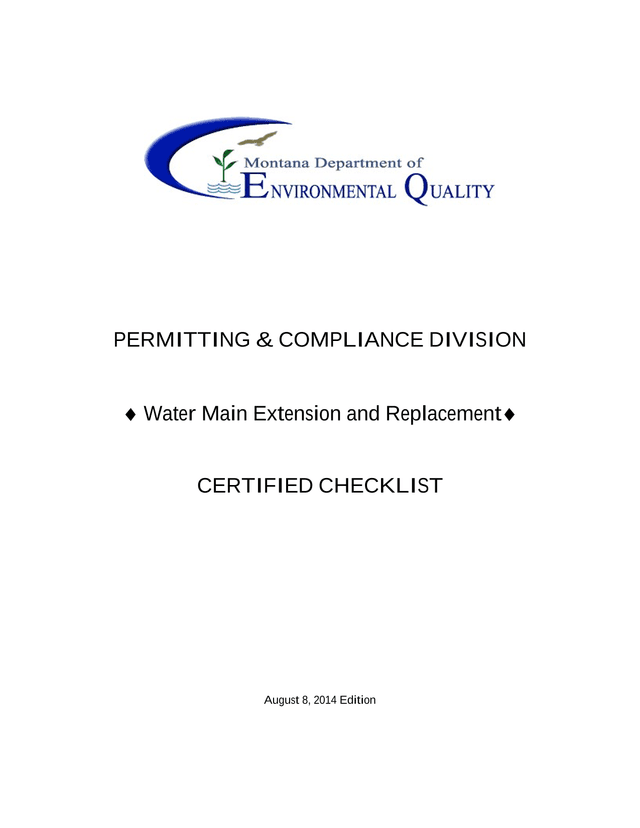 Water Main Extension And Replacement Certified Checklist screenshot