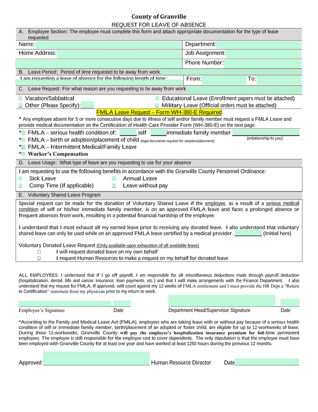 REQUEST FOR LEAVE OF ABSENCE screenshot