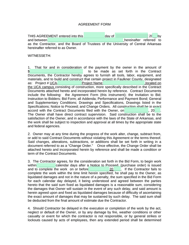 AGREEMENT FORM screenshot