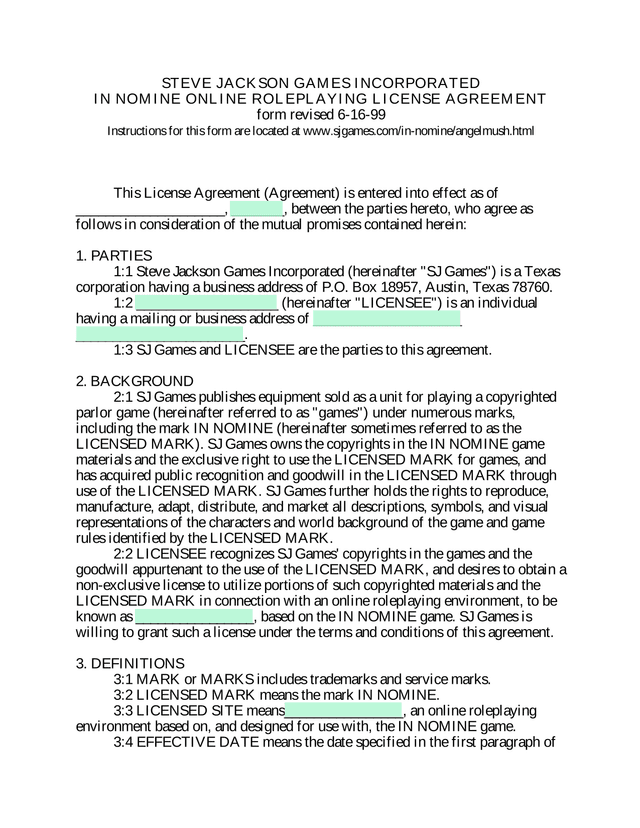 In Nomine Online Roleplaying License Agreement screenshot