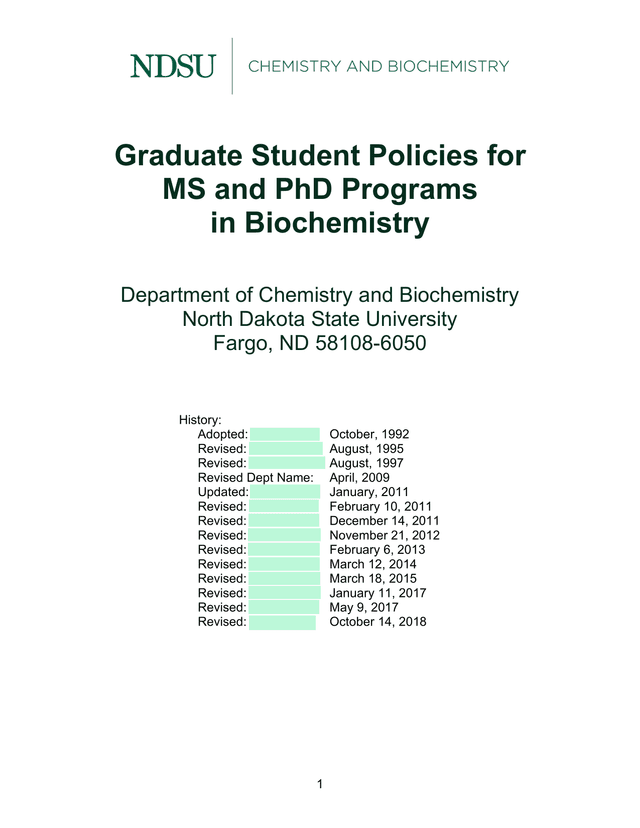 Graduate Student Policies For MS And PhD Programs In Biochemistry screenshot