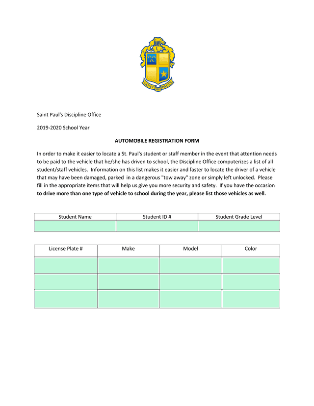 AUTOMOBILE REGISTRATION FORM screenshot