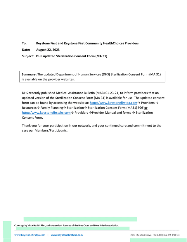 Sterilization Consent Form (MA 31) screenshot