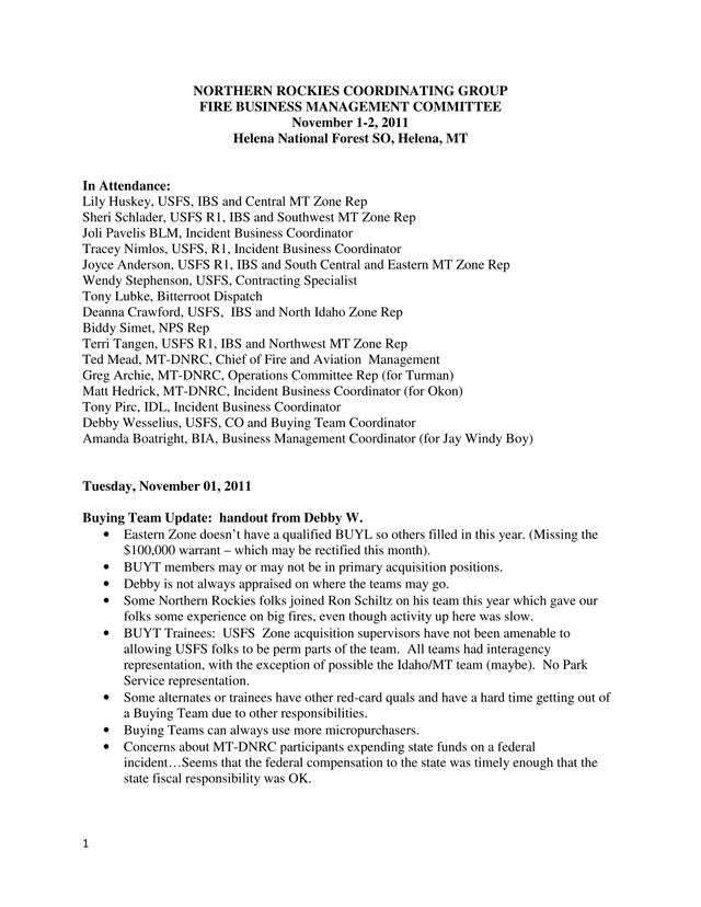 Northern Rockies Coordinating Group Fire Business Management Committee Meeting Minutes screenshot