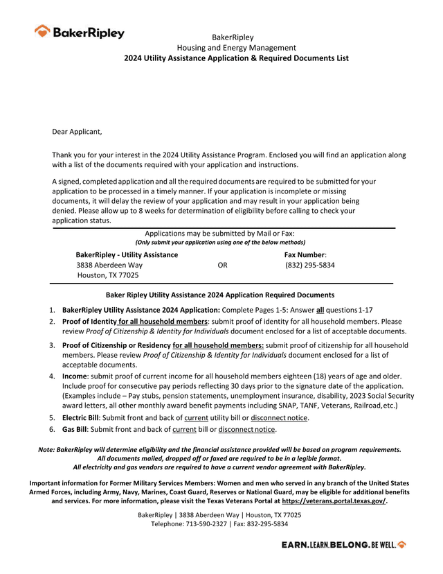 2024 Utility Assistance Application  Required Documents List screenshot