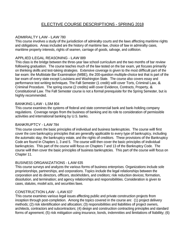 Elective Course Descriptions   Spring 2018 screenshot