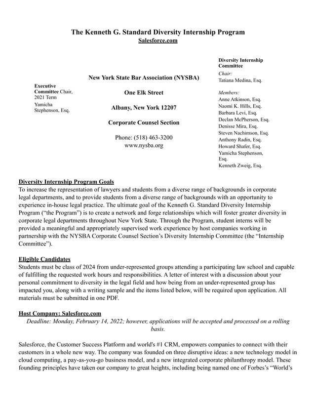 Kenneth G. Standard Diversity Internship Program screenshot