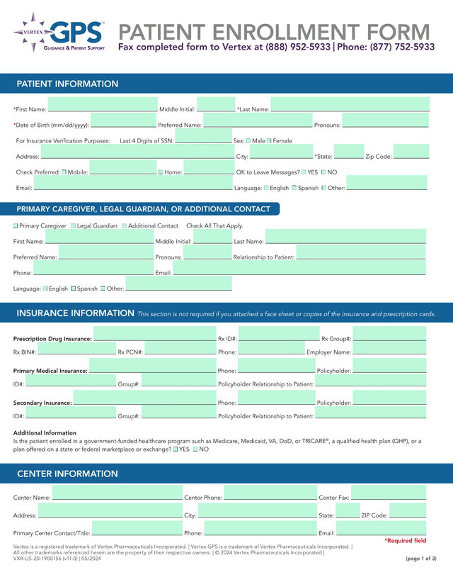 PATIENT ENROLLMENT FORM screenshot