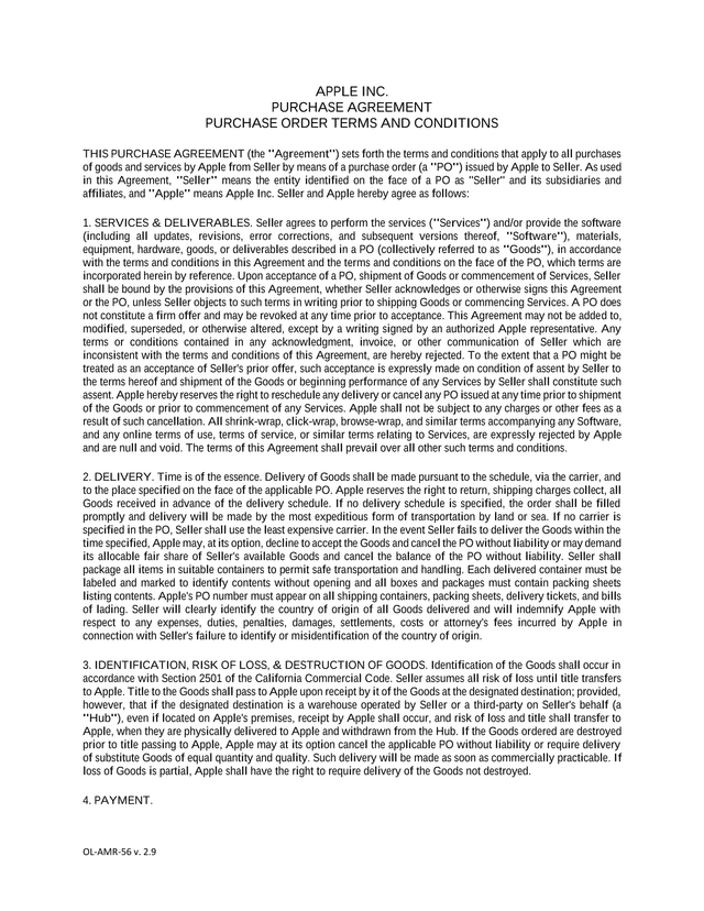 APPLE INC. PURCHASE AGREEMENT screenshot