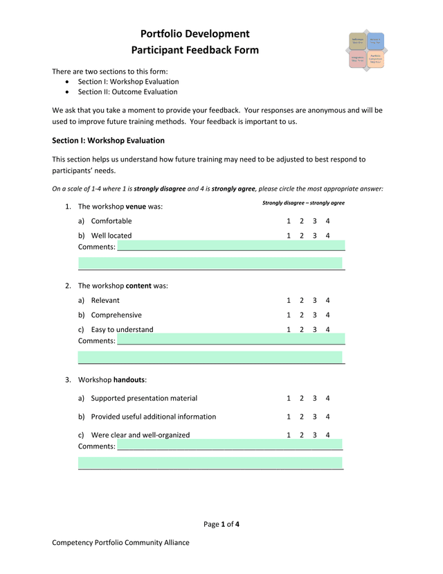 Competency Portfolio Community Alliance Portfolio Development Participant Feedback Form screenshot