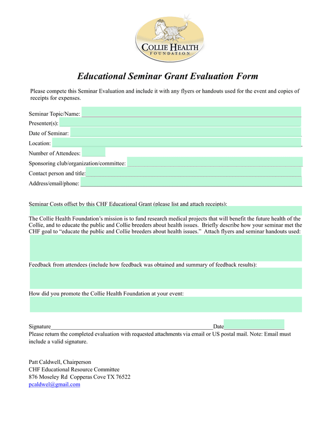 Educational Seminar Grant Evaluation Form screenshot