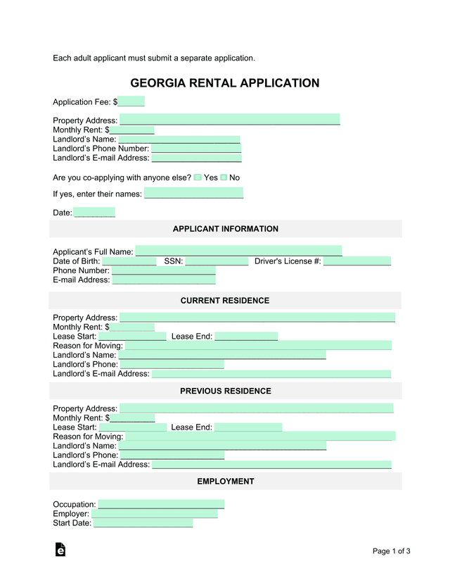 GEORGIA RENTAL APPLICATION screenshot