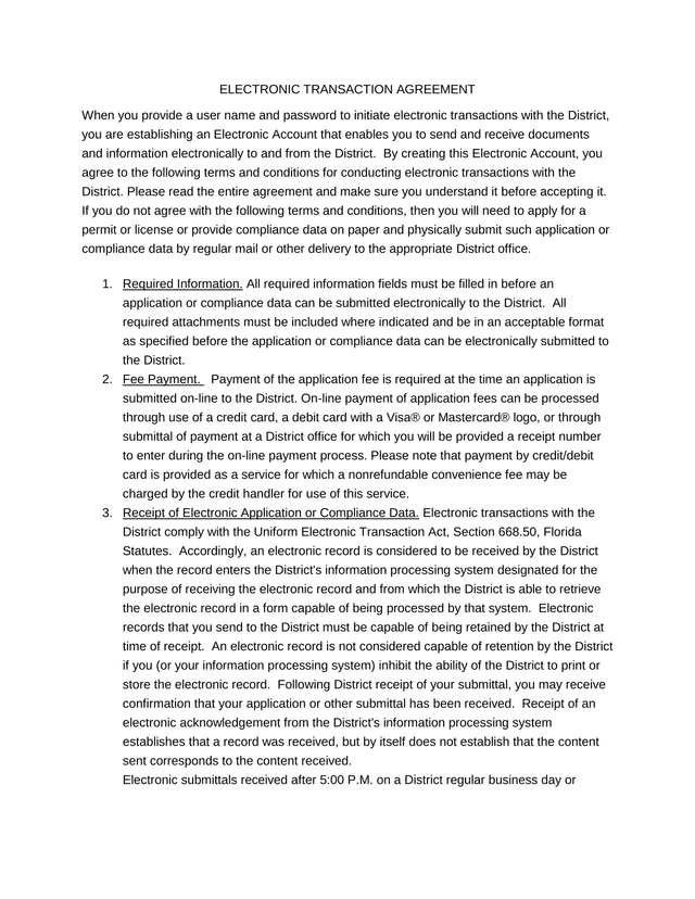 Electronic Transaction Agreement screenshot