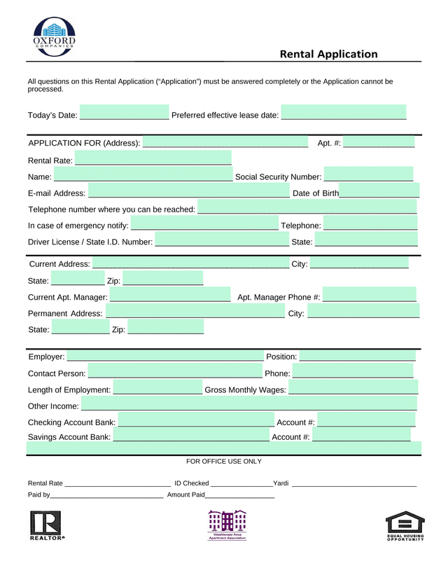 Rental Application screenshot