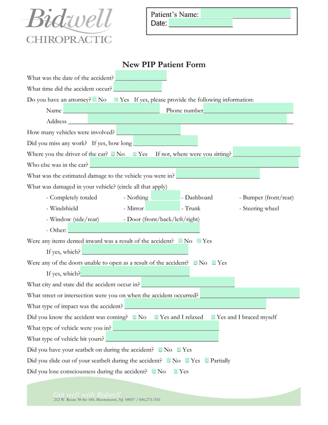 New PIP Patient Form screenshot