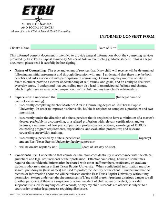 MAC Graduate Handbook  Informed Consent Form screenshot