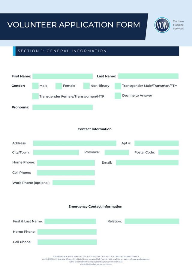 VOLUNTEER APPLICATION FORM screenshot