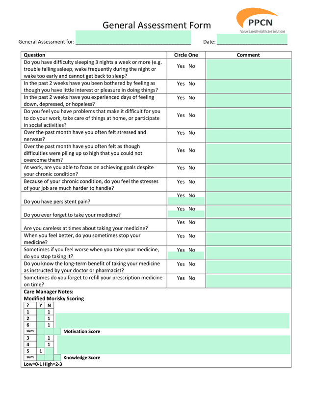 General Assessment Form screenshot