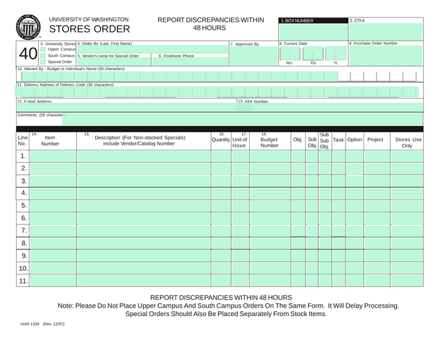 University Of Washington Stores Order screenshot