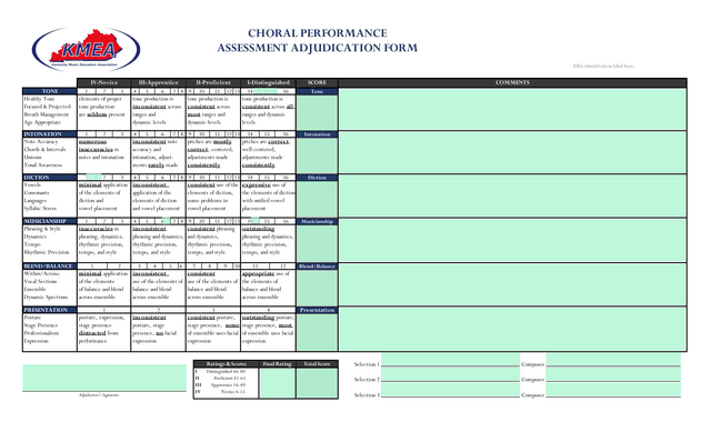 Choral Performance Assessment Adjudication Form screenshot