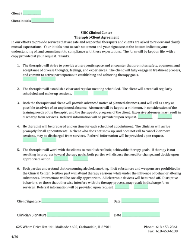 Therapist Client Agreement screenshot
