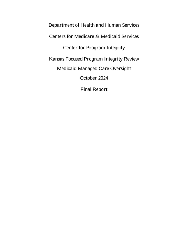 Kansas Focused Program Integrity Review Final Report screenshot