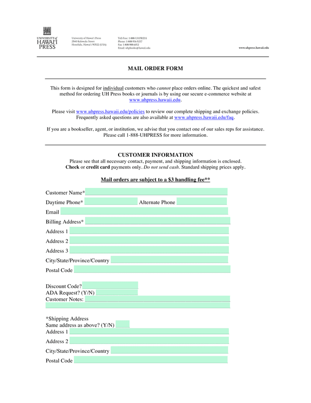 MAIL ORDER FORM screenshot
