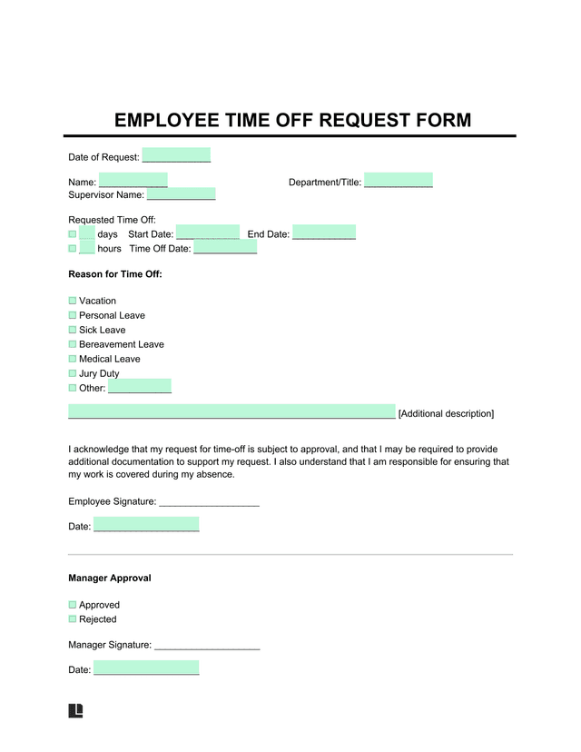 Employee Time Off Request Form screenshot