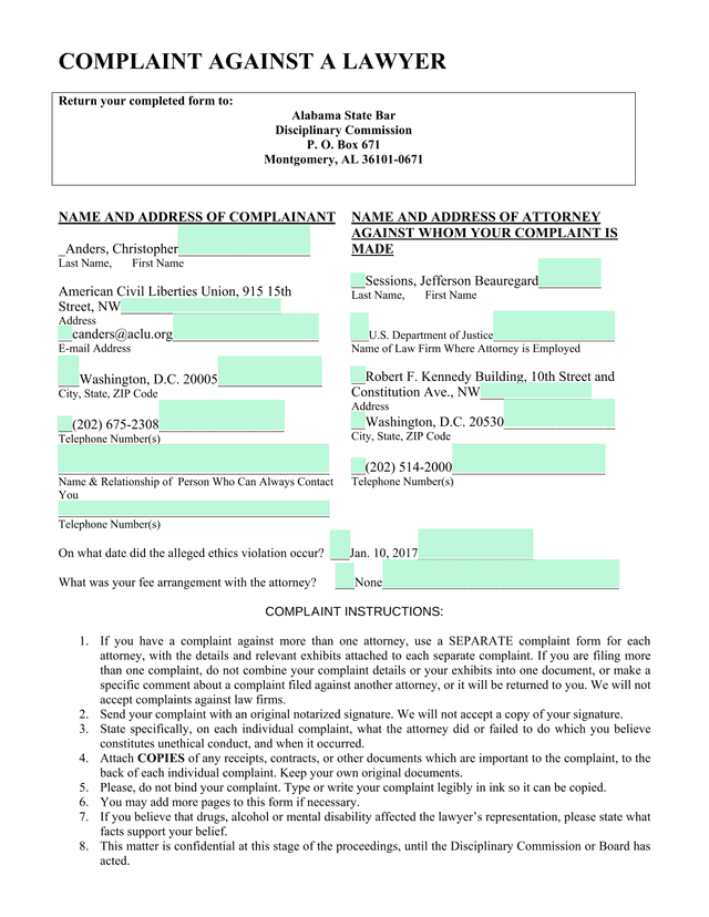 Complaint Against A Lawyer screenshot