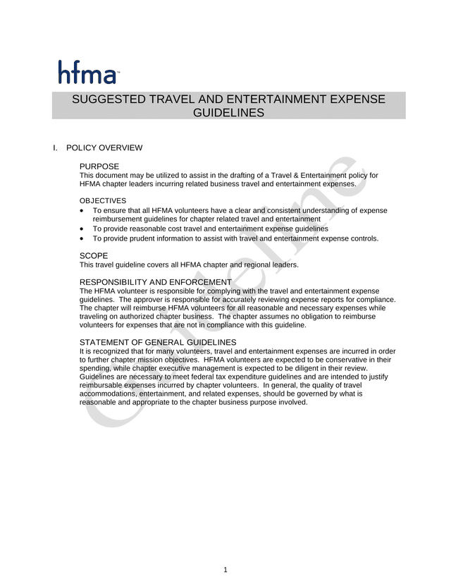 SUGGESTED TRAVEL AND ENTERTAINMENT EXPENSE GUIDELINES screenshot