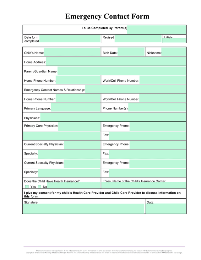 Emergency Contact Form screenshot