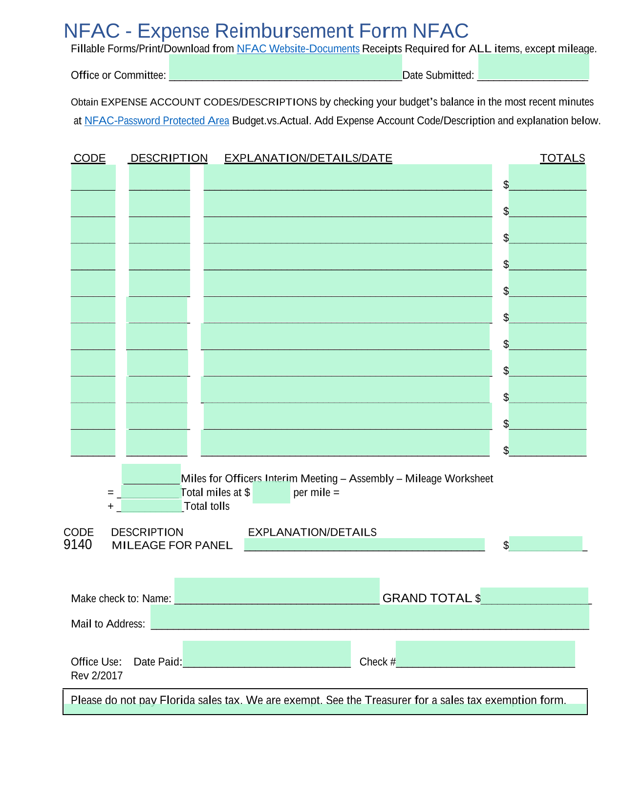 NFAC   Expense Reimbursement Form screenshot