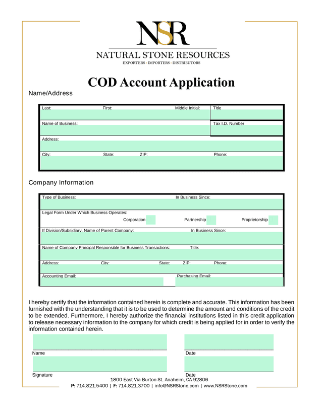 COD Account Application screenshot