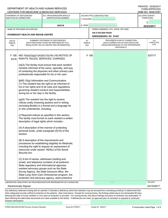 Statement Of Deficiencies And Plan Of Correction screenshot