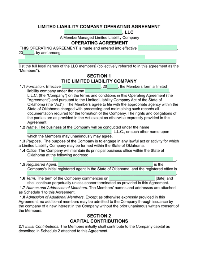 LIMITED LIABILITY COMPANY OPERATING AGREEMENT screenshot