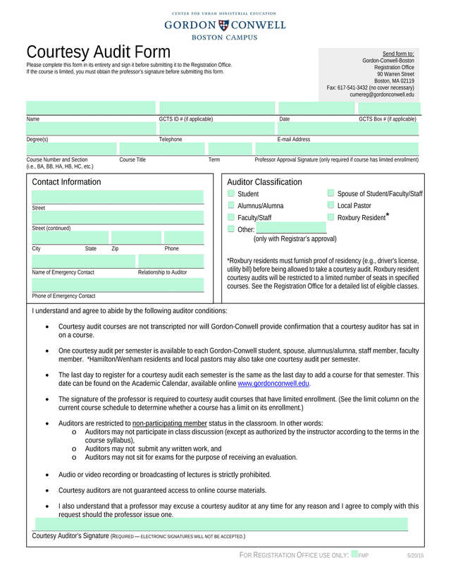 Courtesy Audit Form screenshot