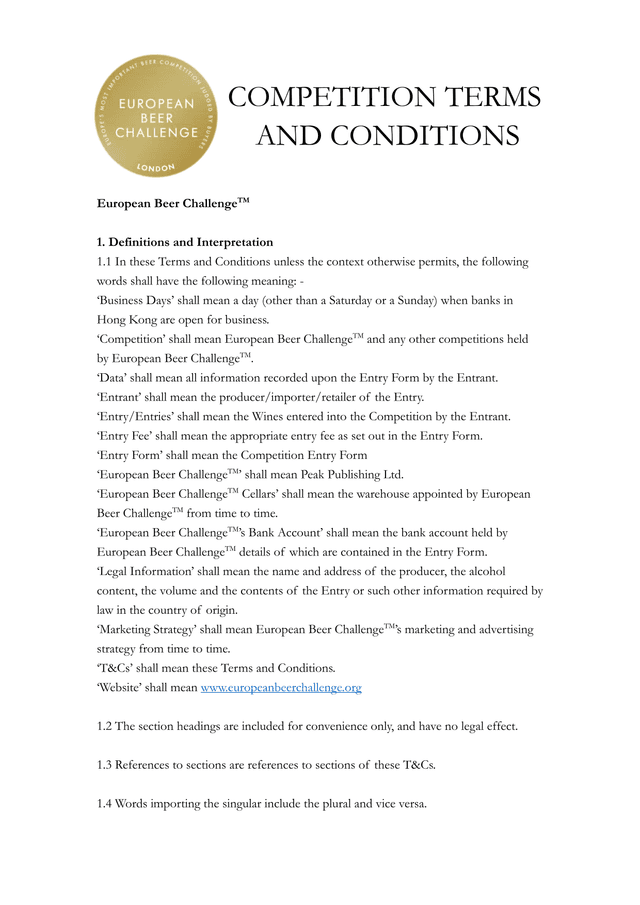 European Beer Challenge Competition Terms And Conditions screenshot