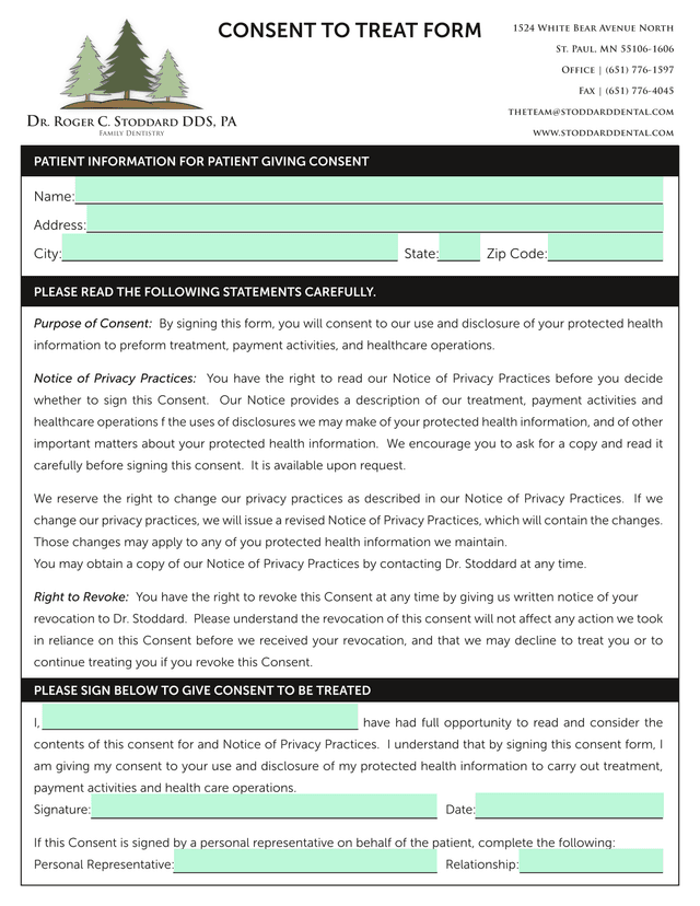 Consent To Treat Form screenshot