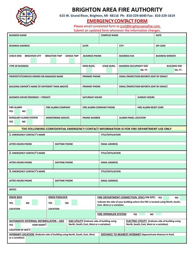 Emergency Contact Form screenshot
