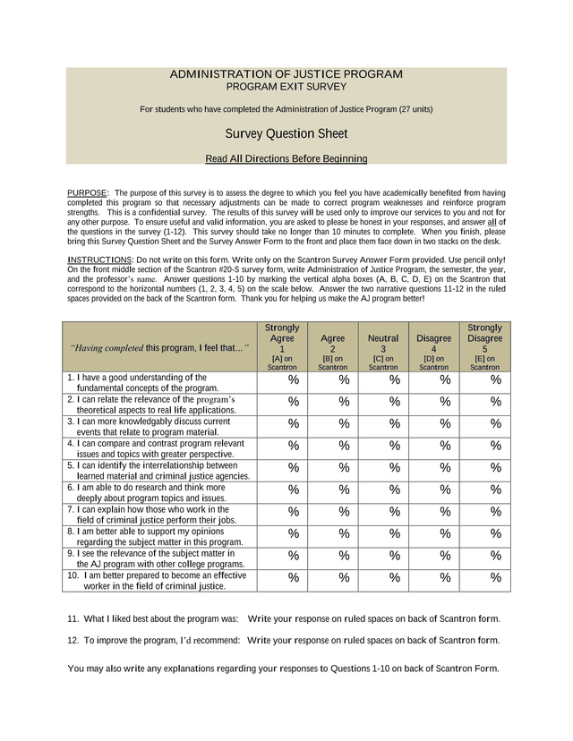 Administration Of Justice Program Exit Survey screenshot