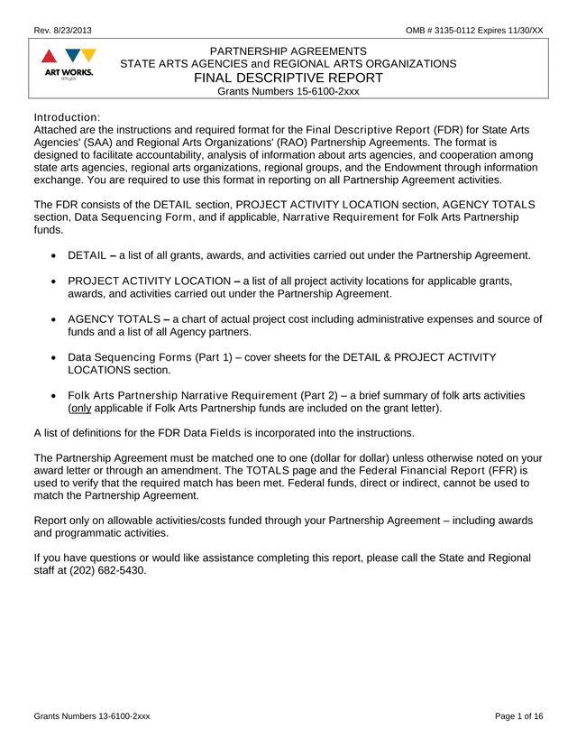 PARTNERSHIP AGREEMENTS STATE ARTS AGENCIES And REGIONAL ARTS ORGANIZATIONS FINAL DESCRIPTIVE REPORT screenshot