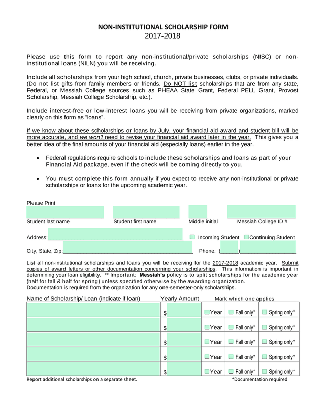 NON INSTITUTIONAL SCHOLARSHIP FORM 2017 2018 screenshot