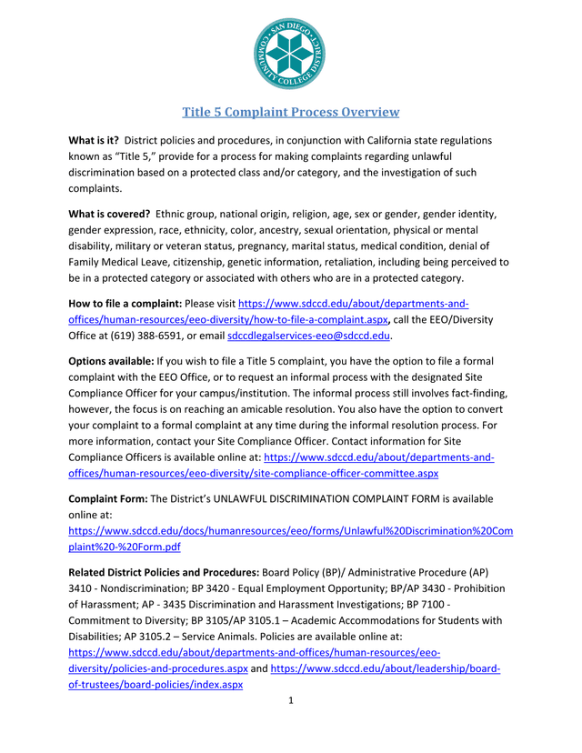 Title 5 Complaint Process Overview screenshot