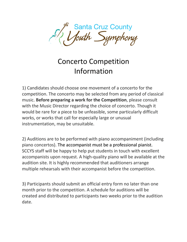 Concerto Competition Entry Form screenshot