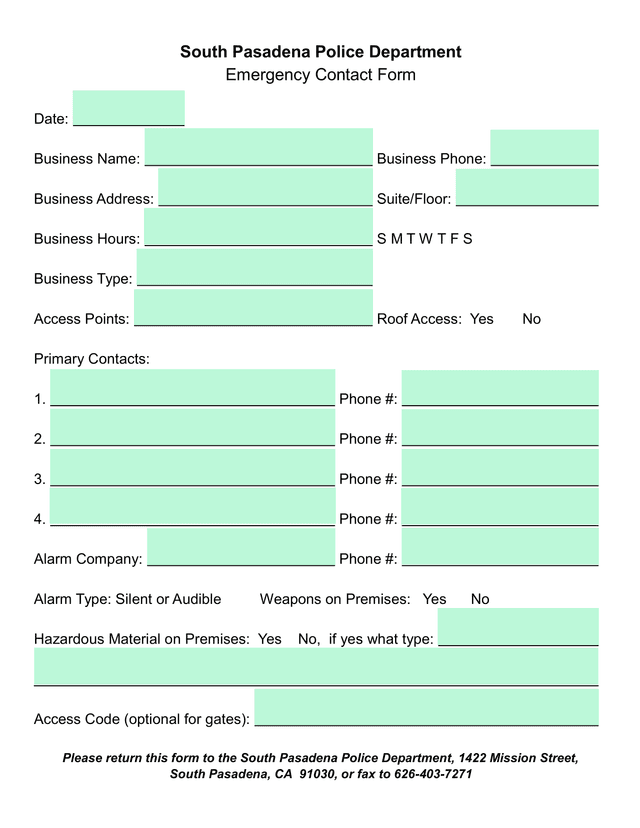 Emergency Contact Form screenshot