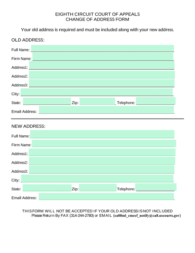 Change Of Address Form screenshot