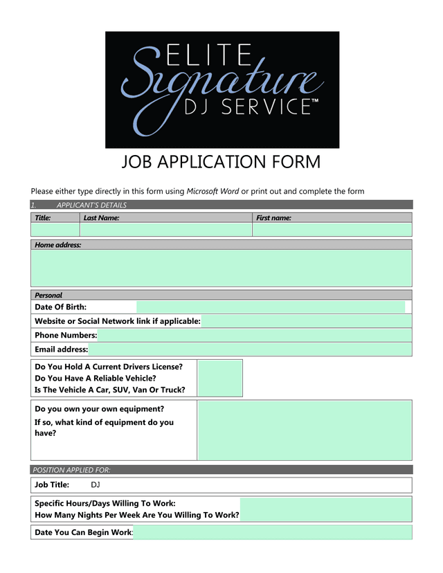 Job Application Form screenshot