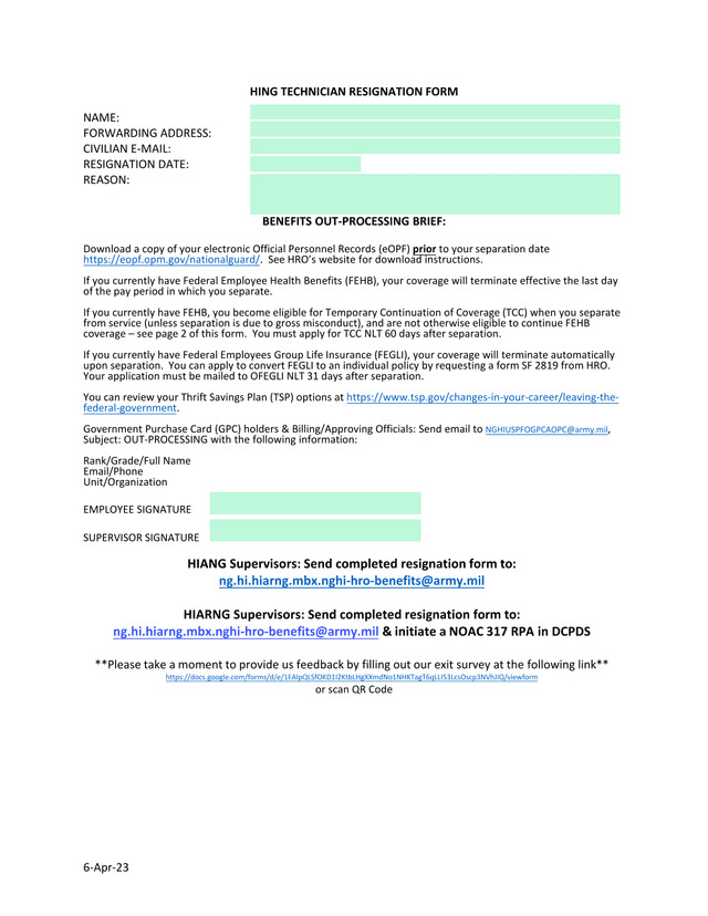 HING TECHNICIAN RESIGNATION FORM screenshot