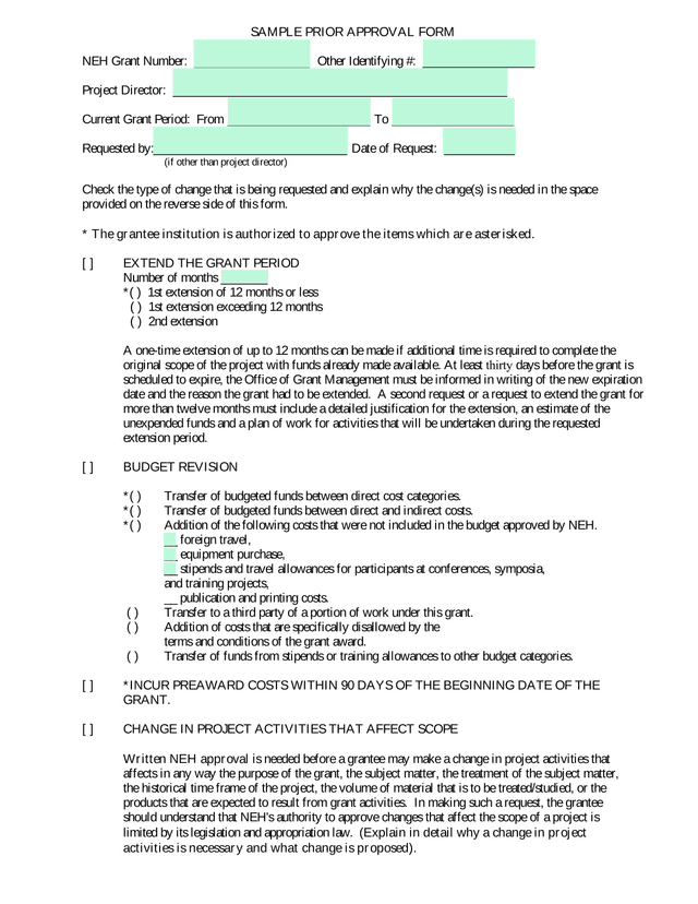 SAMPLE PRIOR APPROVAL FORM screenshot